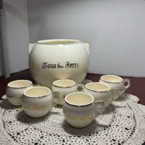 Cream Ceramic Punch Bowl Set